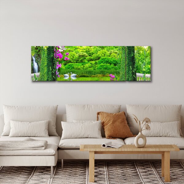 Obraz - Magiczny ogród z łabędziami (170x50 cm)