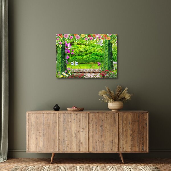 Obraz - Magiczny ogród z łabędziami (70x50 cm)