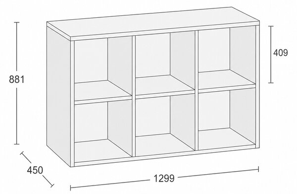 Regał FRAME, niski, 3 kolumny, 881 x 1299 x 450 mm, dąb naturalny