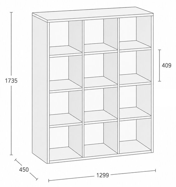 Regał FRAME, dolny, 3 kolumny, 1735 x 1299 x 450 mm, orzech