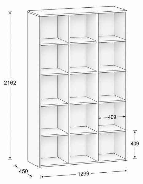 Regał FRAME, wysoki, 3 kolumny, 2162 x 1299 x 450 mm, dąb naturalny