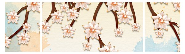 Obraz - Kwiaty na gałęziach, kolorowe (170x50 cm)