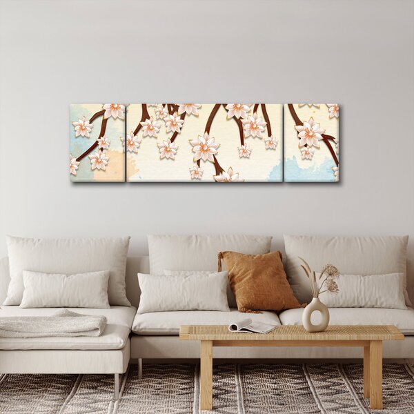 Obraz - Kwiaty na gałęziach, kolorowe (170x50 cm)