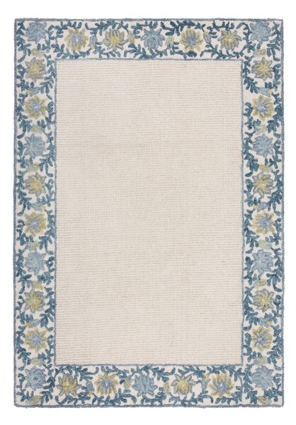 Niebiesko-kremowy dywan z mieszanki wełny tkany ręcznie 120x170 cm Myla Floral Frame – Flair Rugs