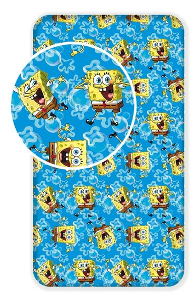Niebieskie bawełniane prześcieradło dziecięce z gumką 90x200 cm Sponge Bob "Blue" – Jerry Fabrics