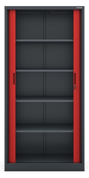 Szafa biurowa na dokumenty z roletą metalowa antracytowo-czerwona, 900x1850x450 mm: DAMIAN