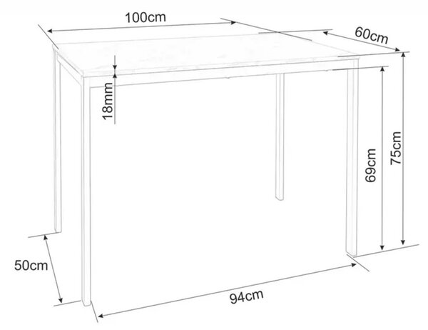 Zestaw jadalniany 1 + 4, czarny stół RAMOD 100x60 cm marmurowy dekor + zielone krzesło TURIN z czarnymi nogami