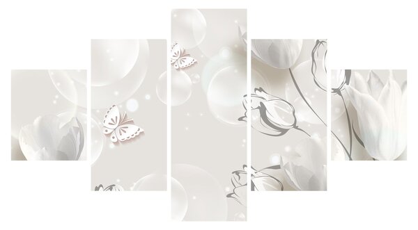 Obraz - Tulipany między bąbelkami (125x70 cm)
