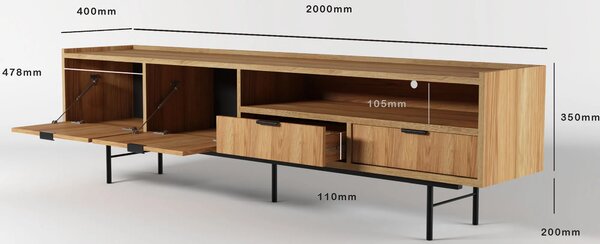 Długa szafka RTV na nóżkach 200 cm hikora naturalna C5-G98