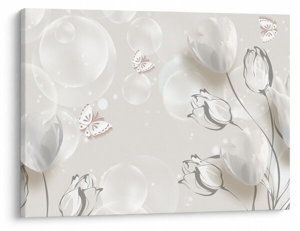 Obraz - Tulipany między bąbelkami (70x50 cm)