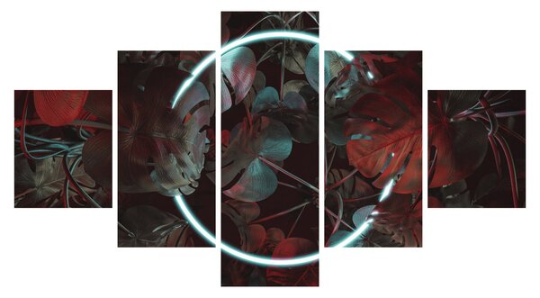 Obraz - Neonowe koło między palmami (125x70 cm)