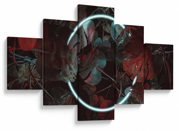 Obraz - Neonowe koło między palmami (125x70 cm)