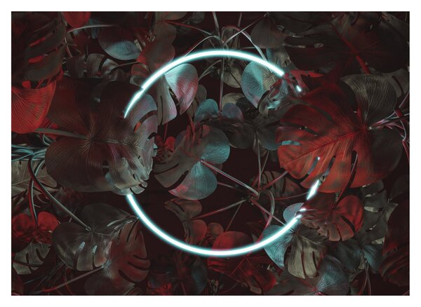 Obraz - Neonowe koło między palmami (70x50 cm)