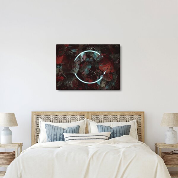 Obraz - Neonowe koło między palmami (70x50 cm)