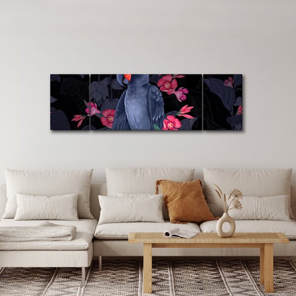 Obraz - Papuga wśród kwiatów (170x50 cm)
