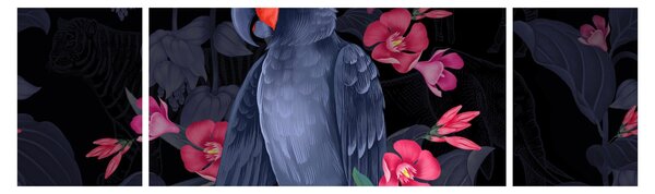 Obraz - Papuga wśród kwiatów (170x50 cm)