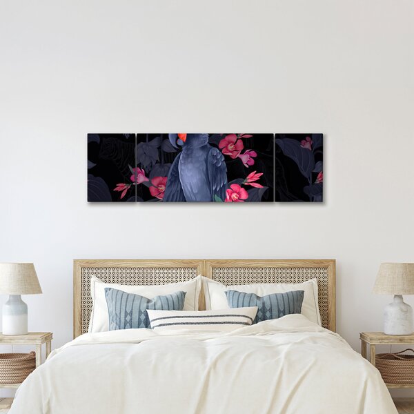 Obraz - Papuga wśród kwiatów (170x50 cm)
