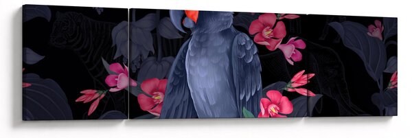 Obraz - Papuga wśród kwiatów (170x50 cm)
