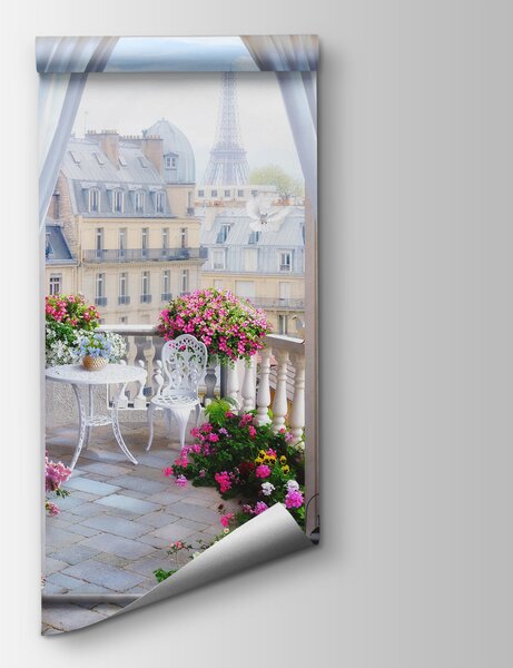 Fototapeta Balkon z widokiem na wieżę Eiffla, Fototapety Widok z okna, Popularne Fototapety, u79425 - Tapeko.pl