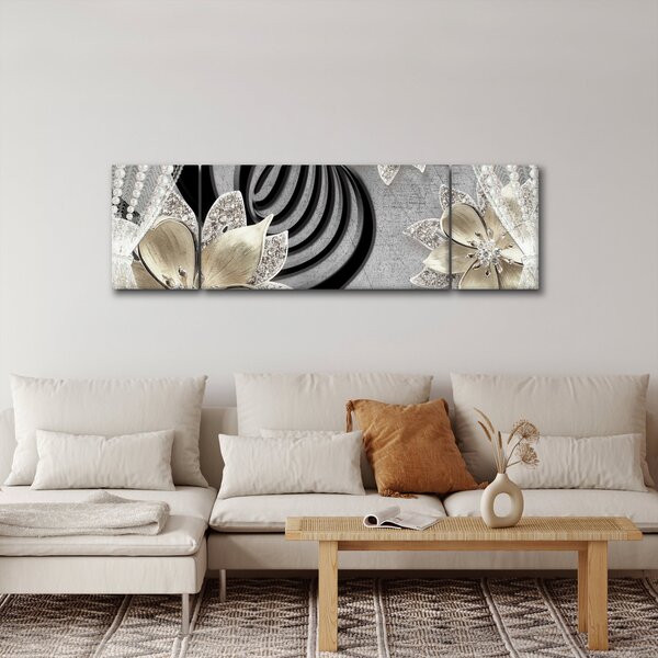 Obraz - 3D złote kwiaty (170x50 cm)