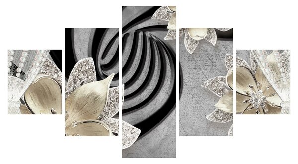 Obraz - 3D złote kwiaty (125x70 cm)