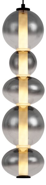 Lampa wisząca Art Deco czarna z przydymionym i przezroczystym szkłem, 5-punktowa z LED - Lizzy