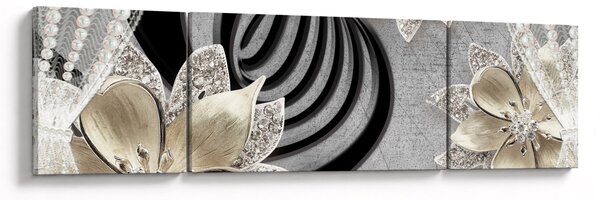 Obraz - 3D złote kwiaty (170x50 cm)