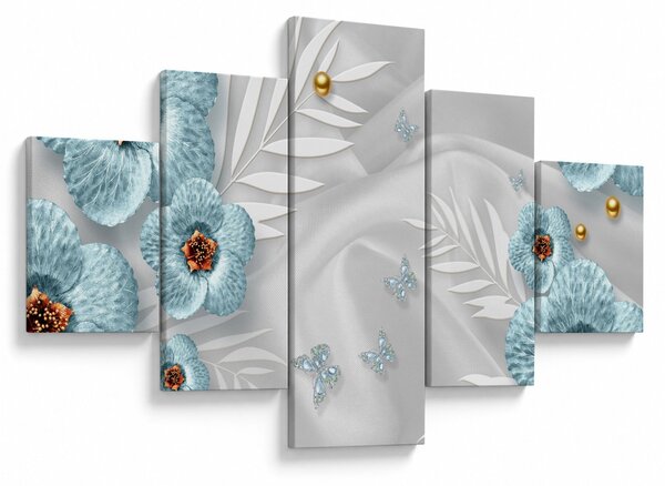 Obraz - 3D niebieskie kwiaty (125x70 cm)