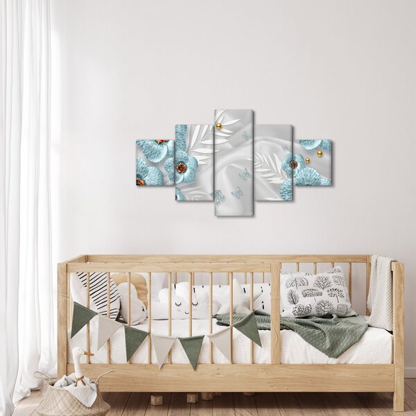 Obraz - 3D niebieskie kwiaty (125x70 cm)