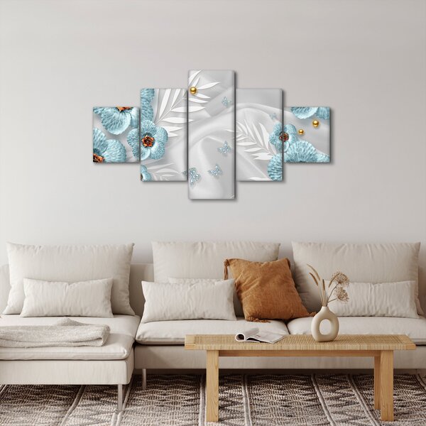Obraz - 3D niebieskie kwiaty (125x70 cm)