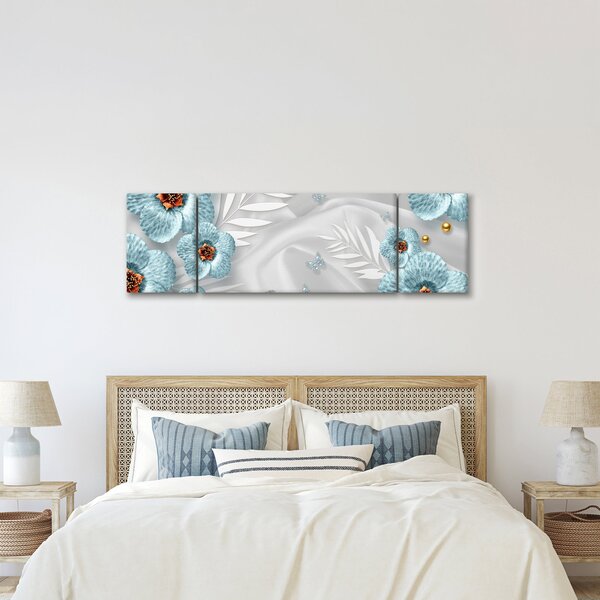 Obraz - 3D niebieskie kwiaty (170x50 cm)