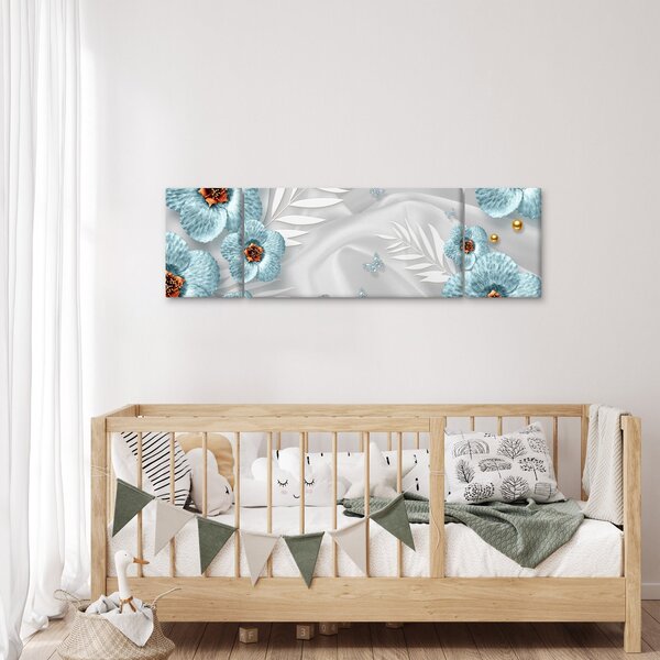 Obraz - 3D niebieskie kwiaty (170x50 cm)