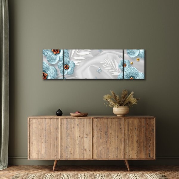 Obraz - 3D niebieskie kwiaty (170x50 cm)