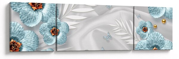 Obraz - 3D niebieskie kwiaty (170x50 cm)