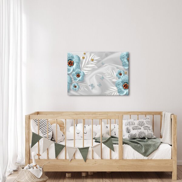 Obraz - 3D niebieskie kwiaty (70x50 cm)