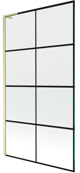 Mexen Next L parawan nawannowy 1-skrzydłowy 100 x 150 cm, czarna kratka, złoty szczotkowany - 895-100-000-03-77-55