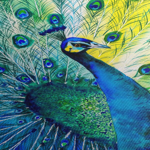 Obraz pawia (z zegarem) (90x30 cm)