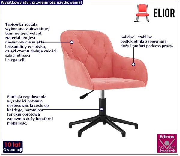 Różowy fotel do biurka dla dzieci bez kółek - Picanta 8X