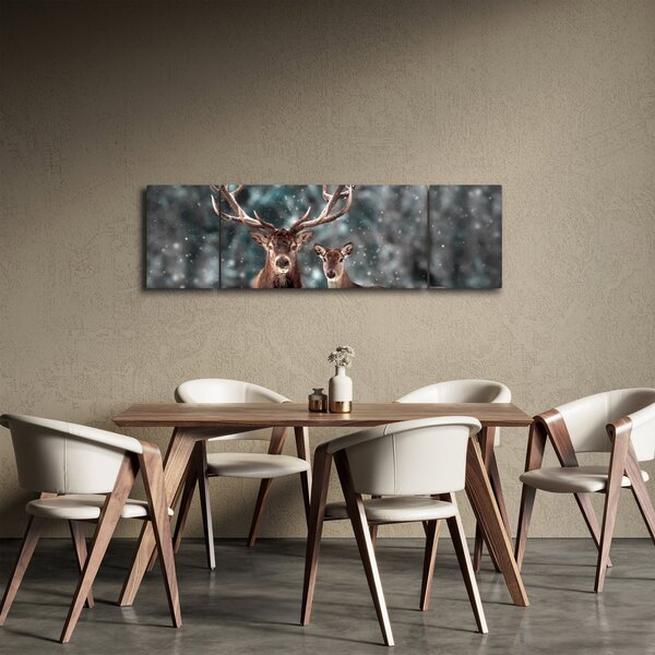 Obraz - Jeleń i łania w zaśnieżonym lesie (170x50 cm)