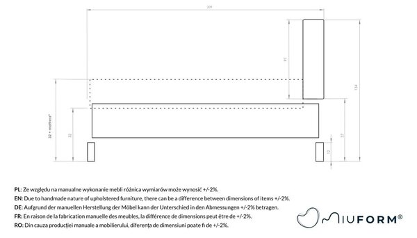 Jasnoszare tapicerowane łóżko dwuosobowe ze stelażem 140x200 cm Eve – Miuform