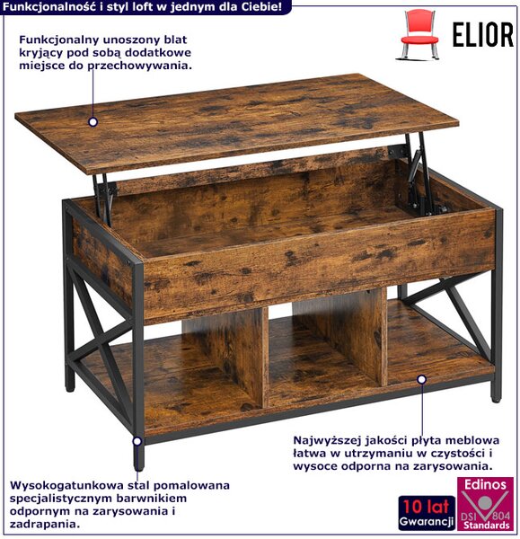 Industrialny stolik kawowy z podnoszonym blatem N7-E13
