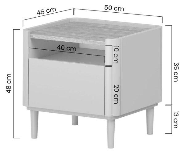 Szafka nocna Elivo 50 cm z szufladą na nóżkach - kaszmir / dąb olejowany