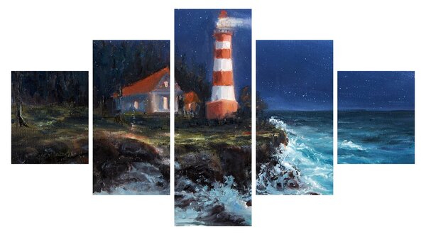 Obraz - Latarnia morska na brzegu oceanu, akwarela (125x70 cm)