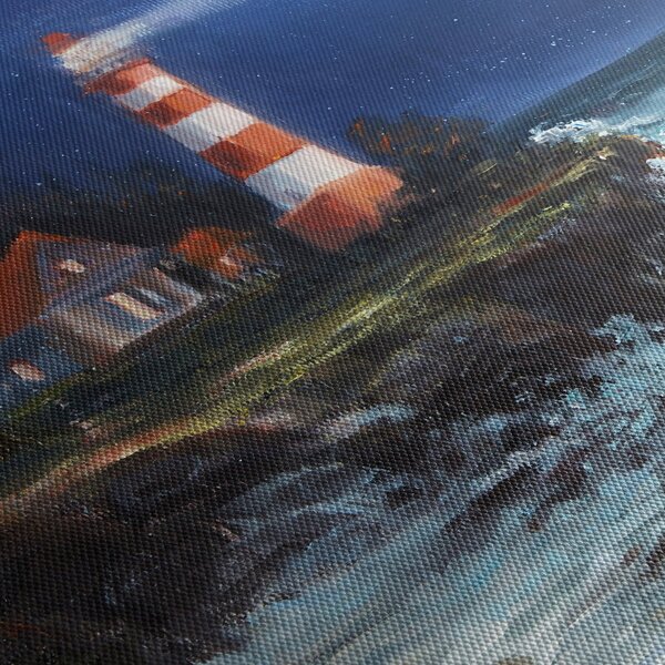 Obraz - Latarnia morska na brzegu oceanu, akwarela (z zegarem) (90x30 cm)