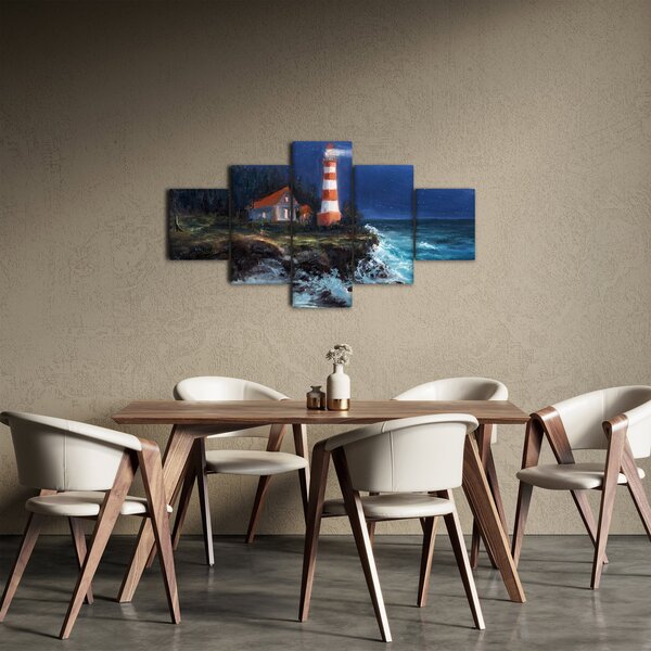 Obraz - Latarnia morska na brzegu oceanu, akwarela (125x70 cm)