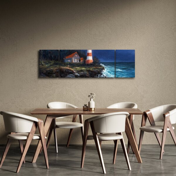 Obraz - Latarnia morska na brzegu oceanu, akwarela (170x50 cm)