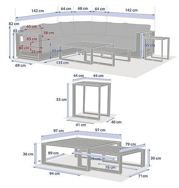 Narożny zestaw aluminiowy dla 5 osób MADRID NEW (terakotowy)