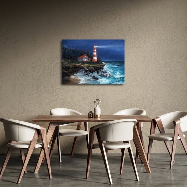 Obraz - Latarnia morska na brzegu oceanu, akwarela (70x50 cm)