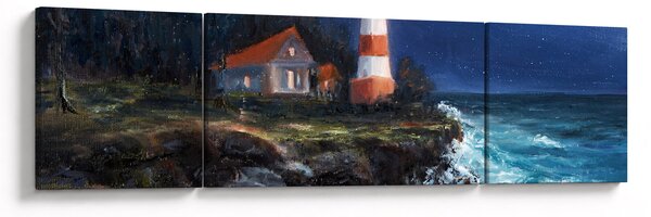 Obraz - Latarnia morska na brzegu oceanu, akwarela (170x50 cm)