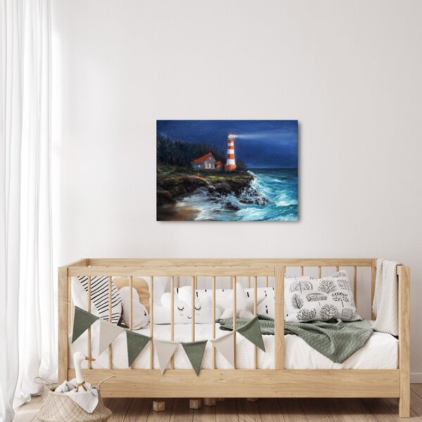 Obraz - Latarnia morska na brzegu oceanu, akwarela (70x50 cm)